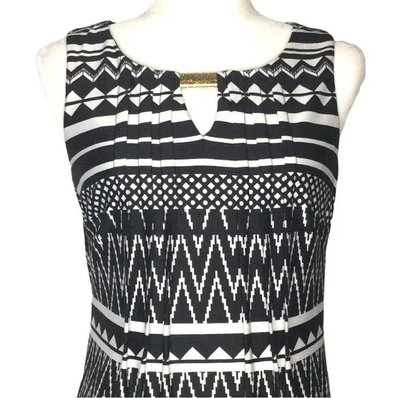 PERCEPTIONS Sleeveless Striped Dress Pleat Detail - Picture 2 of 8